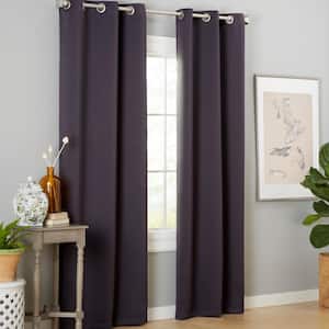Seville Charcoal Solid Polyester 38 in. W x 96 in. L Grommet Top Room Darkening Curtain (Double Panel)