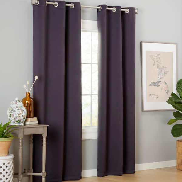 Estate View Seville Charcoal Solid Polyester 38 in. W x 96 in. L Grommet Top Room Darkening Curtain (Double Panel)