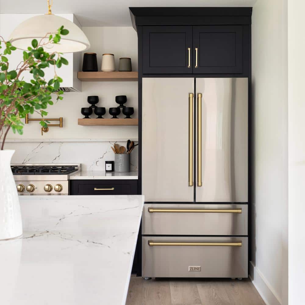 ZLINE 36" Stainless Steel French Door Refrigerator with Gold Accents