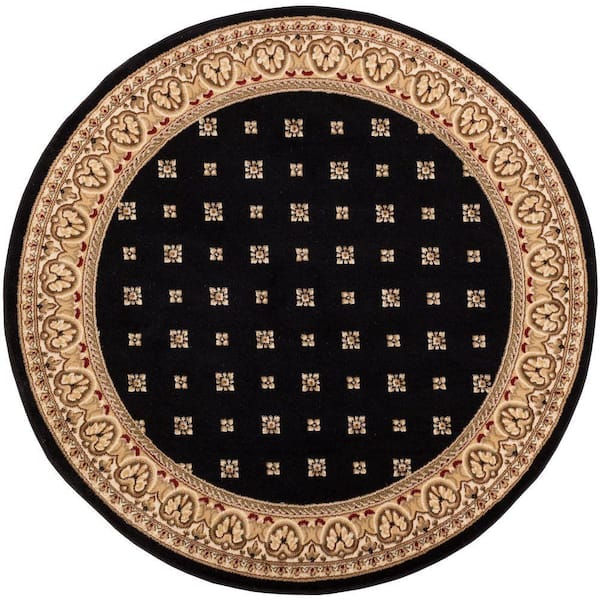 Barclay Hudson Terrace Black 5 ft. x 5 ft. Round Traditional Border Area Rug