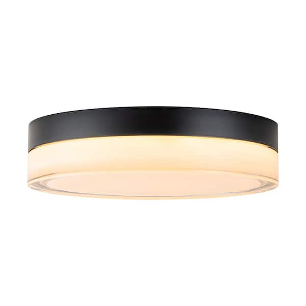 RRTYO Geren 8.8 in. 23.5-Watt Modern Round Matte Black Integrated LED Flush Mount Light with Frosted Clear Glass Shade