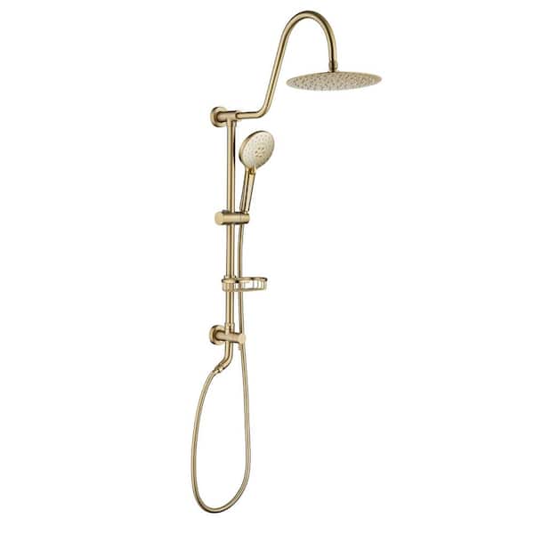 RAINLEX 3-Spray Patterns with 2.2 GPM 10 in. Wall Mount Dual Shower Heads in Spot Resist Brushed Gold