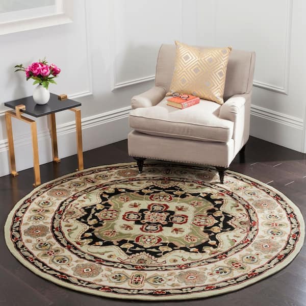 Total Performance 6 ft. x 6 ft. Round Soft Green/Ivory Medallion Border Area Rug