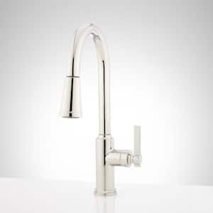 Single Handle Greyfield Pull Down Sprayer Kitchen Faucet in Polished Nickel