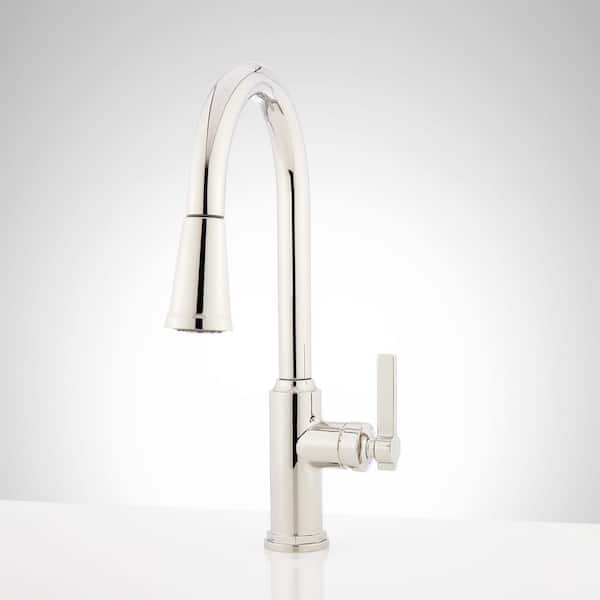 SIGNATURE HARDWARE Single Handle Greyfield Pull Down Sprayer Kitchen Faucet in Polished Nickel