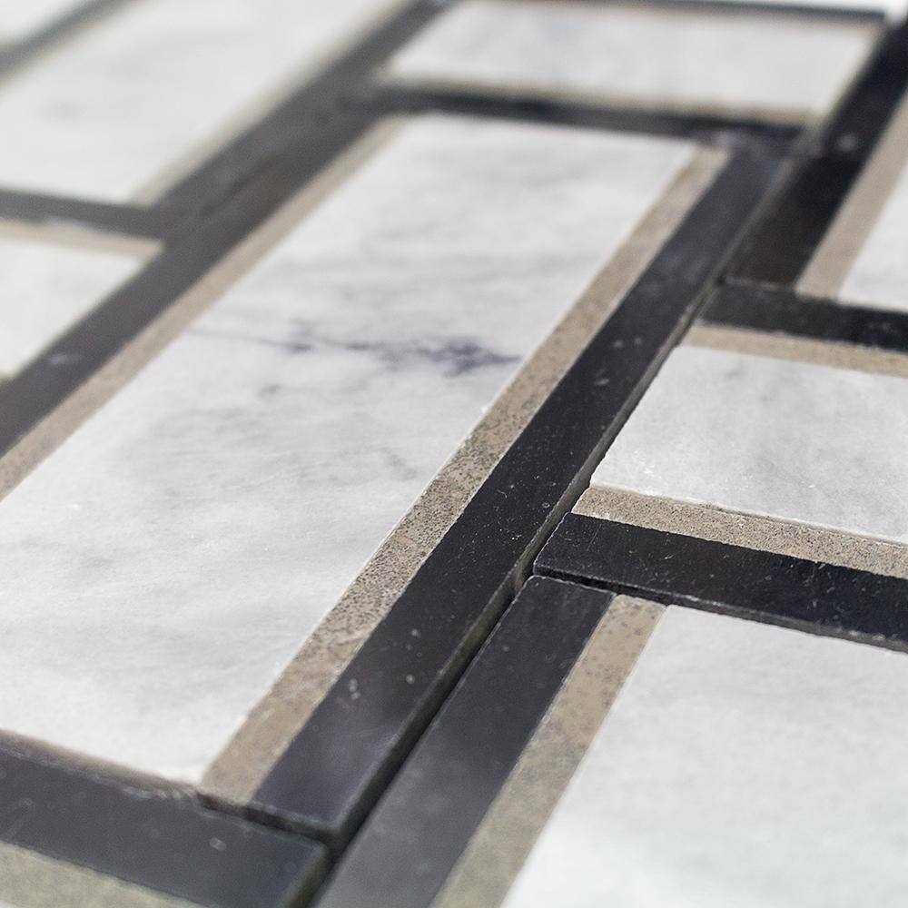 12x12 Green and White Marble Basketweave Mosaic Tile