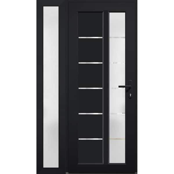 VDOMDOORS 8088 44 in. W. x 80 in. Left-hand/Inswing Frosted Glass Matte Black Metal-Plastic Steel Prehend Front Door with Hardware