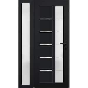 8088 46 in. W. x 80 in. Left-hand/Inswing Frosted Glass Black Metal-Plastic Steel Prehend Front Door with Hardware
