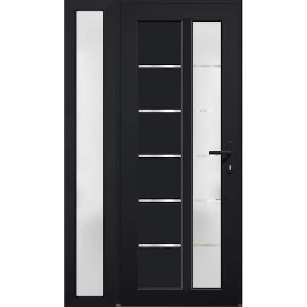 8088 46 in. W. x 80 in. Left-hand/Inswing Frosted Glass Black Metal-Plastic Steel Prehung Front Door with Hardware