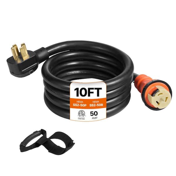12,000-Watt Black Cable 10 ft. Generator Power Cord 50 Amp 250-Volt ETL Listed Extension Cord