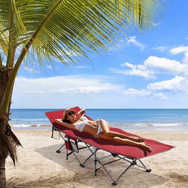 Folding Retractable Travel Camping Cot w/Removable Mattress & Carry Bag Red