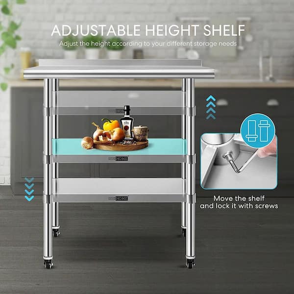 VIVOHOME 24 x 28 in. Stainless Steel Kitchen Utility Table with Backsplash  and Wheels, Silver - Yahoo Shopping