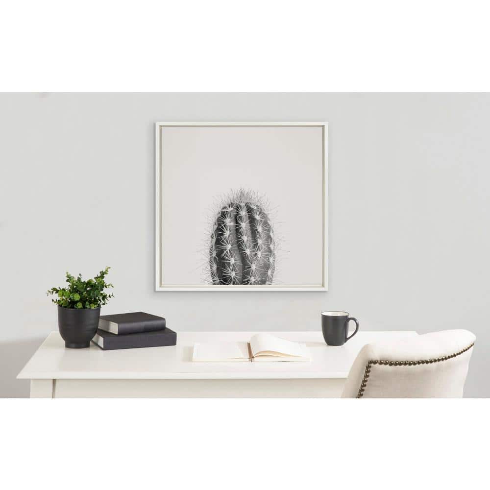 22" x 22" Black and White Framed Cactus Canvas Print
