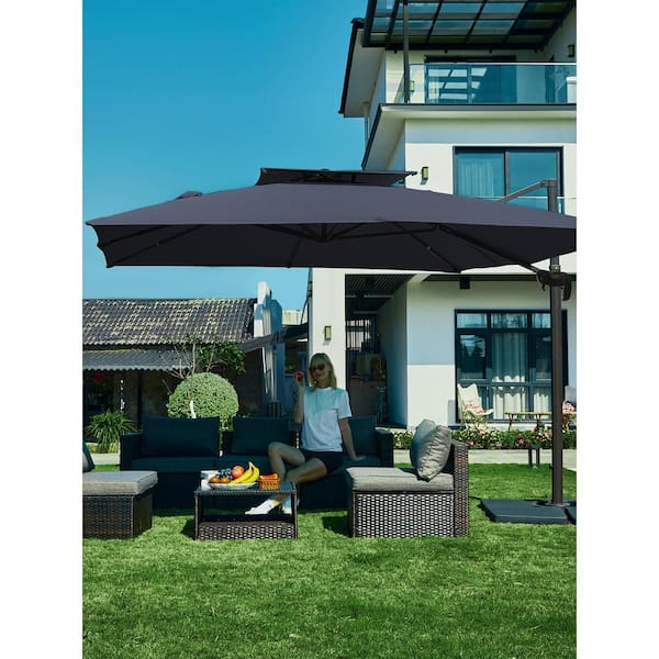 JEAREY 11 ft. x 11 ft. Square Two-Tier Top Rotation Outdoor Cantilever Patio Umbrella with Cover in Navy LK11FX-Navy JEAREY 11 ft. x 11 ft. Square Two-Tier Top Rotation Outdoor Cantilever Patio Umbrella with Cover in Navy LK11FX-Navy