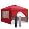 OVASTLKUY 10 ft. x 10 ft. Red Patio Canopy Tent Pop Up Gazebo with Sidewallls HD-GZ044RD