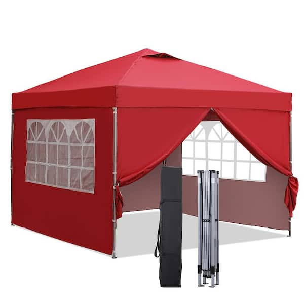 OVASTLKUY 10 ft. x 10 ft. Red Patio Canopy Tent Pop Up Gazebo with Sidewallls
