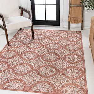 Amora Traditional Mediterranean Tile Design Salmon/Cream 3 ft. x 5 ft. Indoor/Outdoor Area Rug