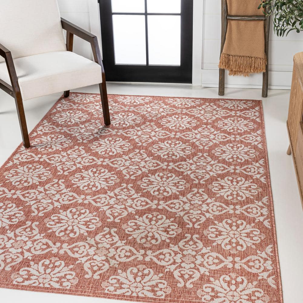 Salmon and Cream Synthetic Reversible 4' x 6' Area Rug