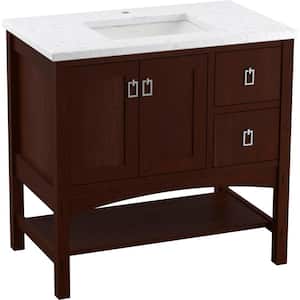 Marabou 36 in. W x 22 in. D x 35 in. H Single Sink Freestanding Bath Vanity in Cherry Tweed with White Quartz Top