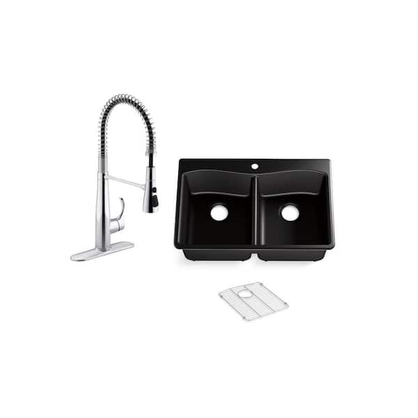 Kennon Drop-In Neoroc Granite Composite 33 in. Double Bowl Kitchen Sink with Simplice Faucet
