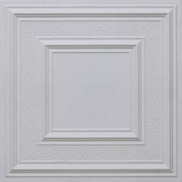 FROM PLAIN TO BEAUTIFUL IN HOURS Savannah White Matte 2 ft. x 2 ft. PVC Glue-up or Lay-in Faux Tin Ceiling Tile (100 sq. ft./Case)