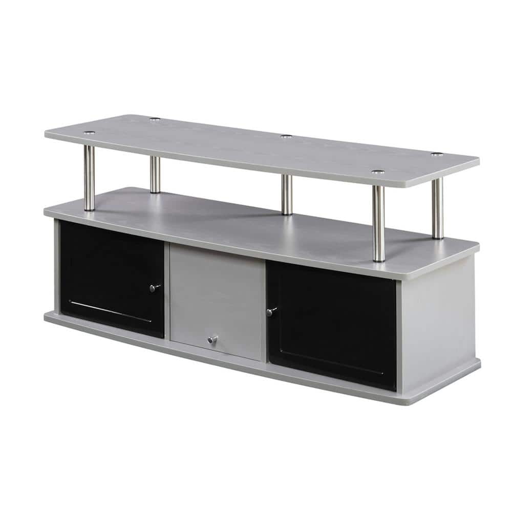 Sleek Gray 48" TV Stand with 3 Storage Cabinets and Metal Accents