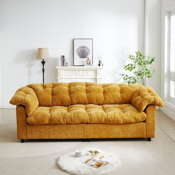 Luxury 99.2 in. Yellow Chenille 2-Seater Loveseat with Deep Seat