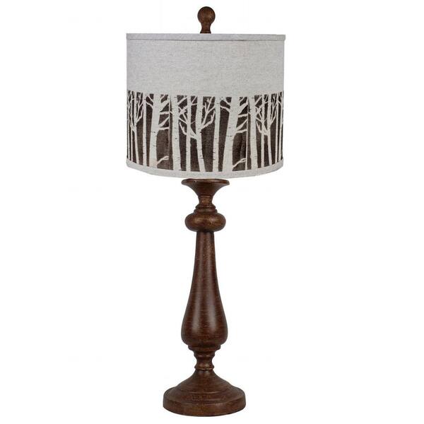 HomeRoots 26.5 in. Brown Candlestick Forest Tree Shade Table Lamp ...