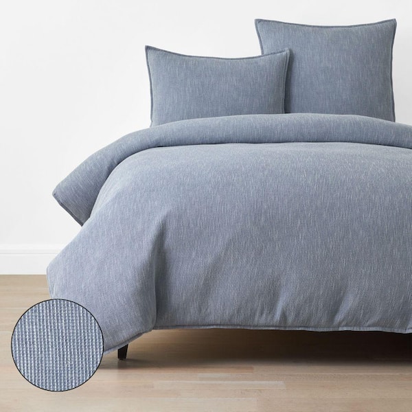 Company Cotton Mini Waffle Denim Blue Twin XL Duvet Cover