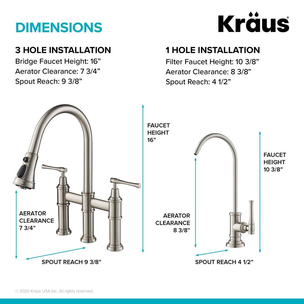Stainless Steel Bridge Kitchen Faucet with Pull-out Spray and Filter
