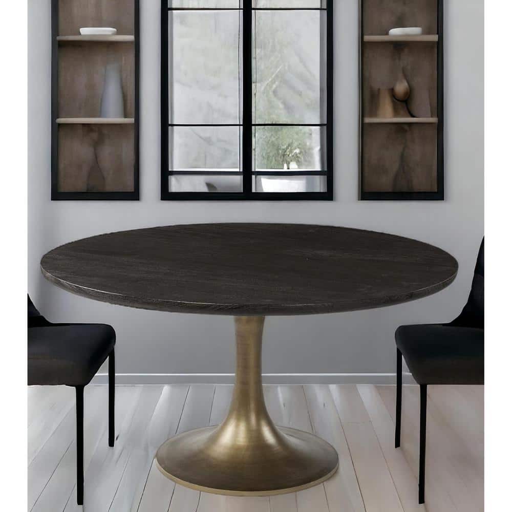 HomeRoots Brown Wood 54 in. Pedestal Dining Table Seats 4 2000380486 ...