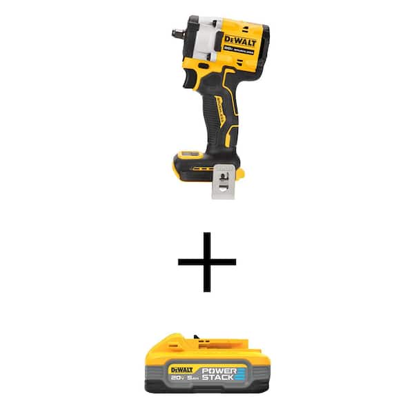 DEWALT ATOMIC 20V MAX Lithium-Ion Brushless Cordless 3/8 in. Variable Speed Impact Wrench with POWERSTACK 20V 5Ah Battery Pack