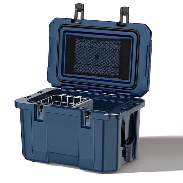 Navy Blue 60 qt. Portable Chest Cooler with Cup Holders, Nylon Rope Handles and Double Latches, Keeps Ice Up to 6-Days