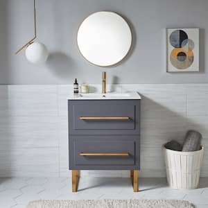 24 in. W x 15 in. D x 32 in. H Single Bathroom Vanity in Gray with White Ceramic Sink and 2-Drawers