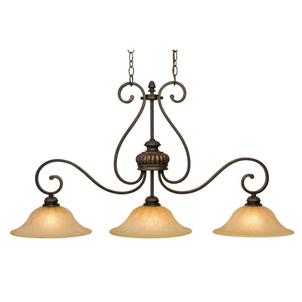 Golden Lighting Ocatavia Collection 3-Light Leather Crackle Island ...