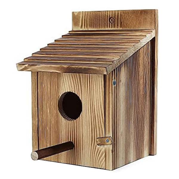 Wooden Bird House with Pole for Finch Bluebird Cardinals Weatherproof Cottage Hanging Birdhouse Outdoor Garden