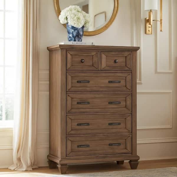 brown black 6 drawer dresser Henry Tall Chest | Mocha Acacia Wood 105.8 lbs