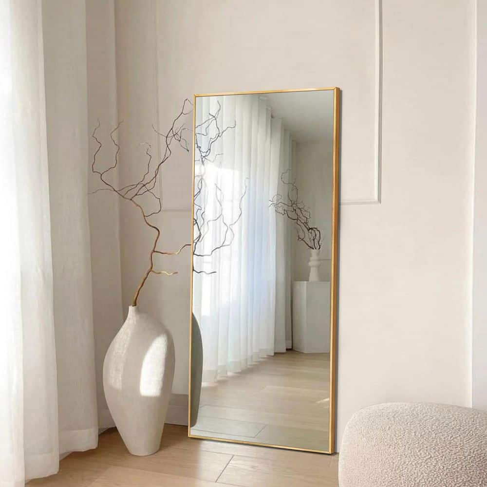 22 in. W x 65 in. H Modern Rectangular Frame Aluminum Alloy Gold Oversized Standing Mirror Floor Mirror price history on PriceWatchPro
