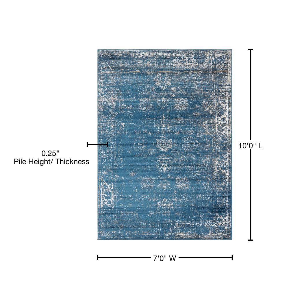 Sofia Blue Abstract Rectangular Indoor Rug - Easy Care & Stain-resistant