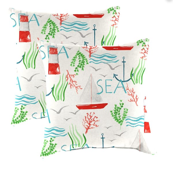 Jordan Manufacturing 16 in. L x 16 in. W x 4 in. T Square Outdoor Throw Pillow in Sea Symbols (2-Pack)