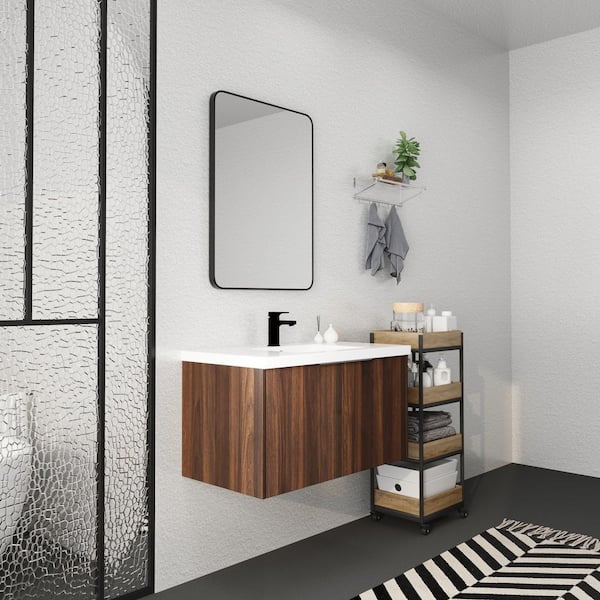 36 in. W x 18 in. D x 19.30 in. H Freestanding Bath Vanity in California Walnut with White Resin Sink and Top
