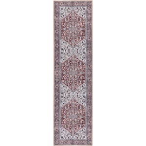 Machine Washable Series 1 Brick Ivory 2 ft. x 10 ft. Distressed Traditional Runner Area Rug