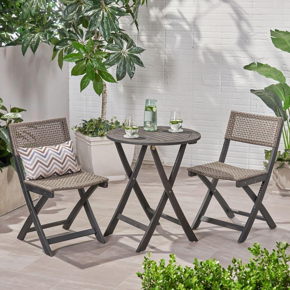 3 Pieces Wood Outdoor Bistro Sets, 2 Chairs + 1 Table, for Porch, Lawn, Yar