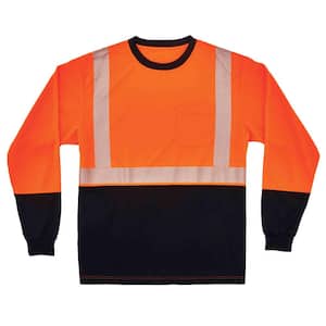 5XL Hi Vis Orange Black Front Long Sleeve T-Shirt