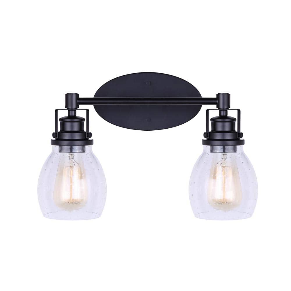 Black Dimmable Two-Light Vanity with Clear Seeded Glass Shades
