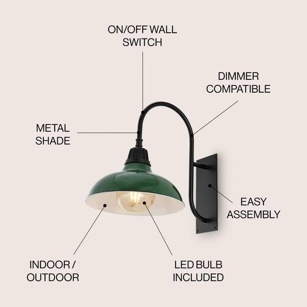 JONATHAN Y Stanley 12.25 in. Green 1-Light Farmhouse Industrial