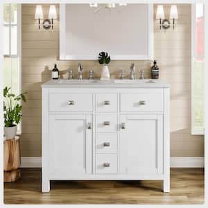 Artemis 44 in. W X 22 in. D X 34 in. H Double Bath Vanity in White with Quartz Top with White Sinks