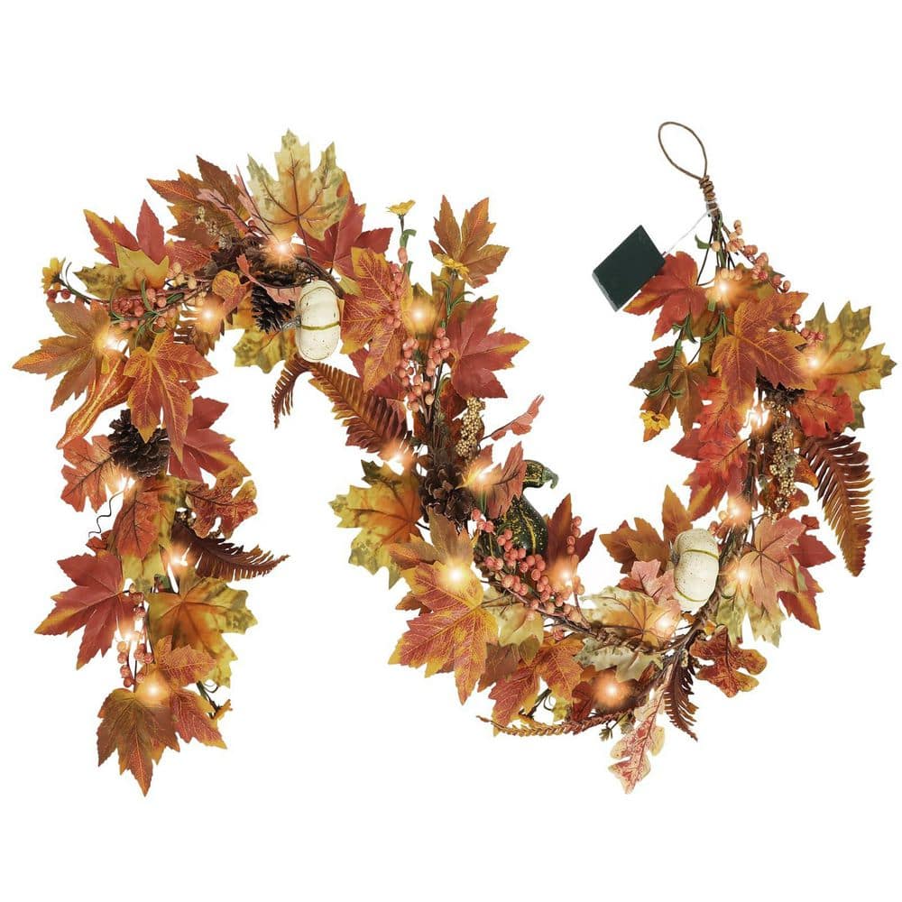 6 ft. Artificial Foliage Maple Leaf Pumpkin Berry Garland with 30 Warming Lights for Mantel Table Thanksgiving price history on PriceWatchPro