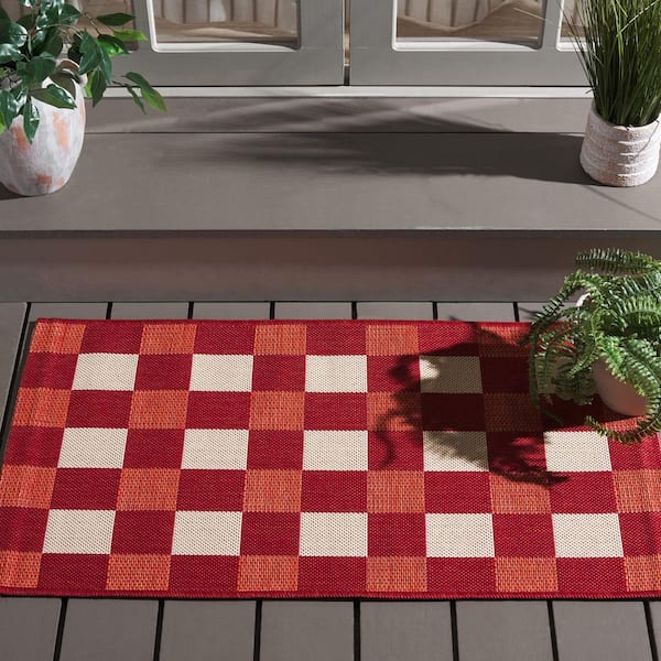 Courtyard Red/Beige 2 ft. x 4 ft. Plaid Grid Indoor/Outdoor Area Rug