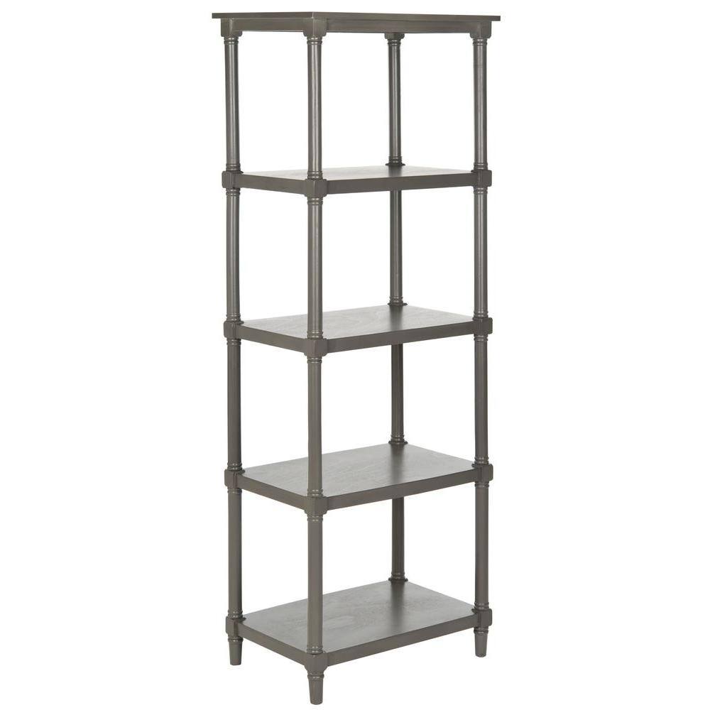 Transitional Gray Pine Wood 5-Tier Spindle Bookcase